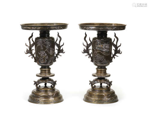 A pair of bronze usubata ('thin-rimmed') vases Meiji era (1868-1912), late 19th century