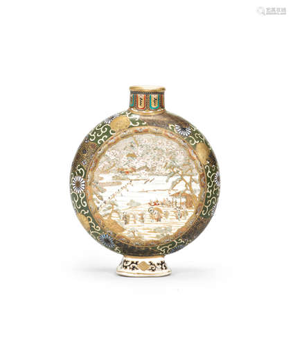 A Satsuma moonflask By Taizan Yohei, Meiji era (1868-1912), probably, late 19th century