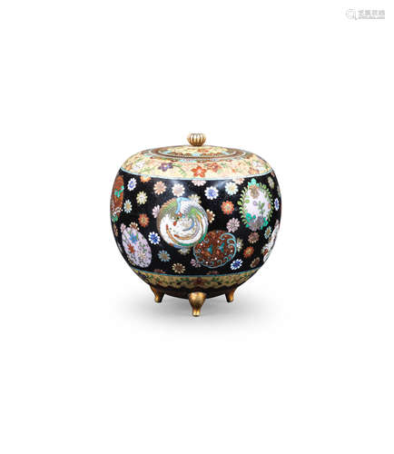 A cloisonné-enamel koro (incense burner) and cover Meiji era (1868-1912), late 19th/early 20th century