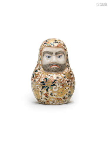 A Satsuma box and cover in the form of Daruma By Masanobu, Meiji era (1868-1912), late 19th/early 20th century