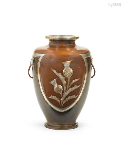 An Inlaid bronze ovoid vase By Sozan, Meiji era (1868-1912), late 19th/early 20th century