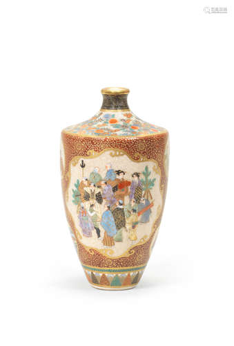 A Satsuma small ovoid vase By Kinkozan, Meiji era (1868-1912), late 19th/early 20th century