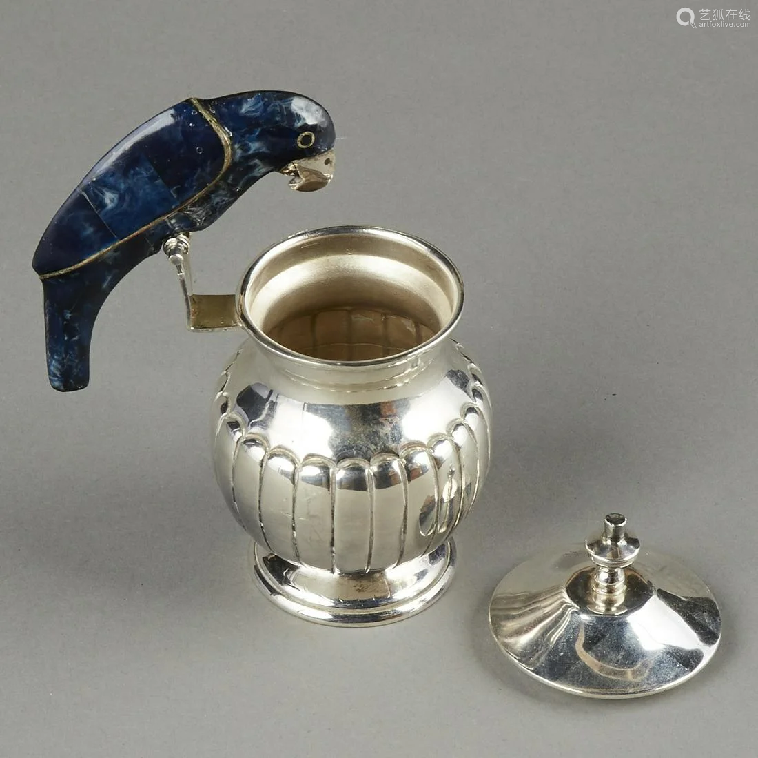 mexican silver plated pitcher w/ lapis bird handle