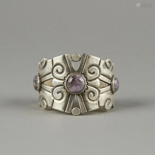 William Spratling Silver Amethyst Cuff Bracelet