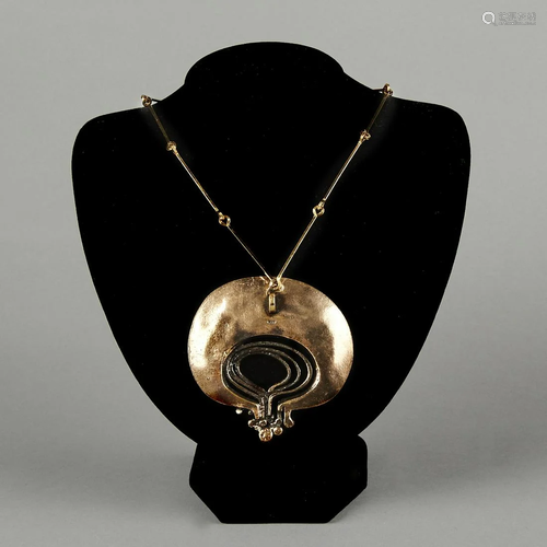 Scandinavian Brutalist Bronze Pendant Necklace