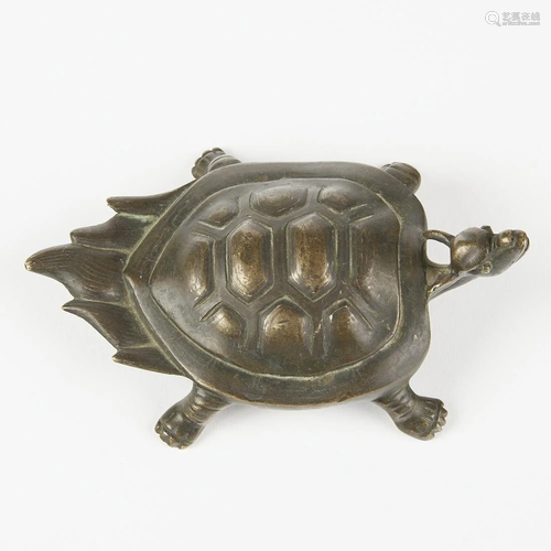 19th c. Chinese Bronze Turtle w/ Silver Inlay - Scroll