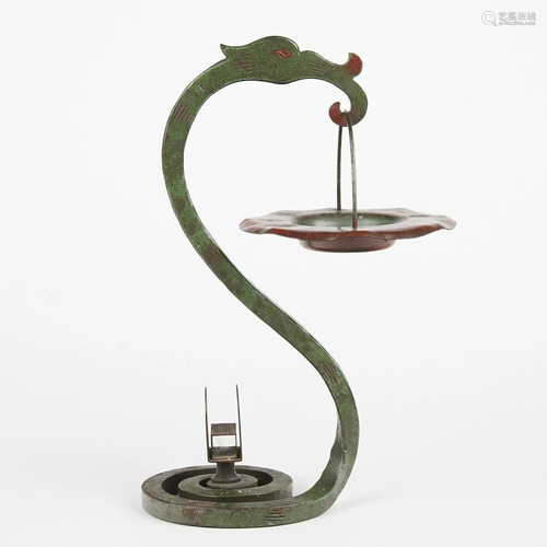 Hand Wrought Iron & Copper Dragon Ashtray Stand