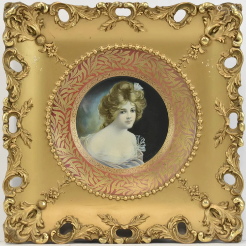 Vienna Dresden Tin Art Plate Portrait Ornate Frame