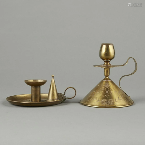 Grp: 2 Arts & Crafts Brass Candleholders - KSIA -