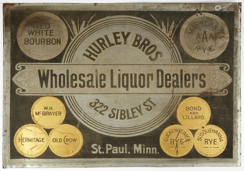 Large 20th c. Hurley Bros. Wholesale Liquor Dealer…