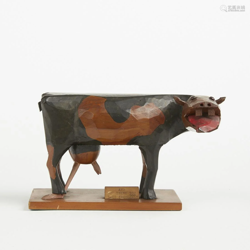 American Prison Folk Art Carved Wood Humorist Cow