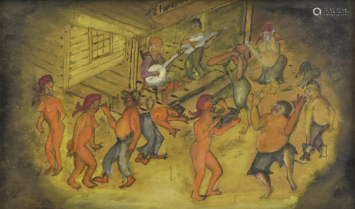 Southern Outsider Folk Art Bayou Dancers Painting on