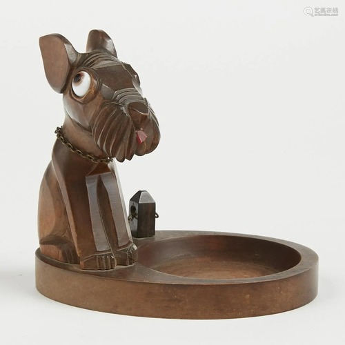 Warner French Deco Carved Wood Dog Ring Tray