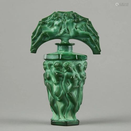 Czech Art Deco Malachite Art Glass Perfume B…