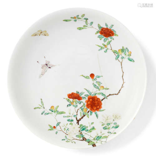 A very rare famille rose 'butterflies and peonies' dish Yongzheng six-character mark 