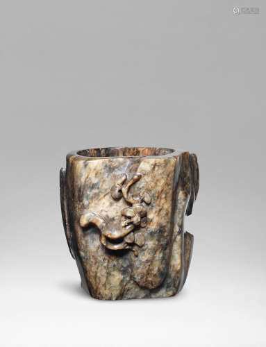 A soapstone brushpot, bitong 17th/18th century