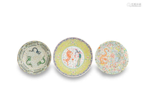Three large enamelled dishes 19th/20th century