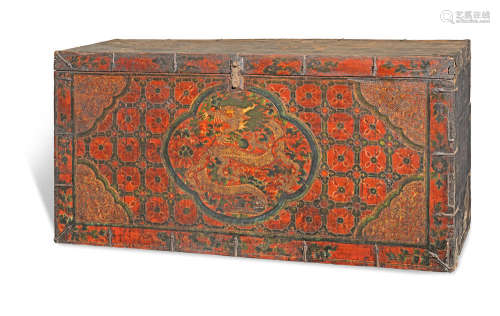 A large painted wood 'dragon' storage chest Tibet, 18th century
