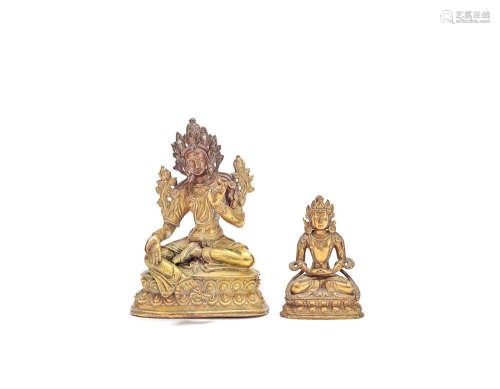 A gilt copper alloy figure of Tara and a gilt copper alloy figure of Amitayus Tibet and China,