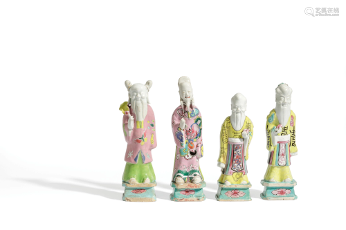 FOUR SMALL FAMILLE ROSE PORCELAIN IMMORTAL…