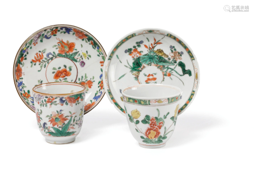TWO FAMILLE VERTE PORCELAIN CUP AND SAUCE…
