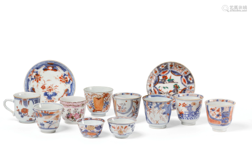 NINE ASSORTED IMARI PORCELAIN CUPS AND TWO …