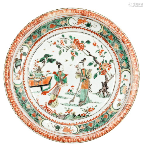 TWO LARGE OF FAMILLE VERTE PORCELAIN DISHES PIE…