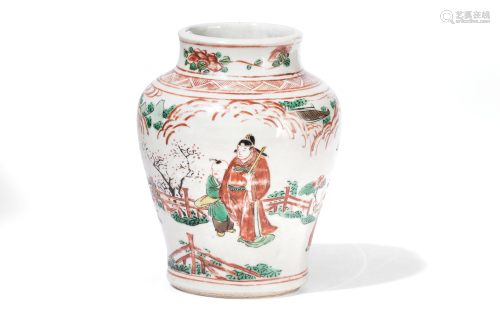 A WUCAI PORCELAIN JAR, CHINA, TRANSITIONAL …