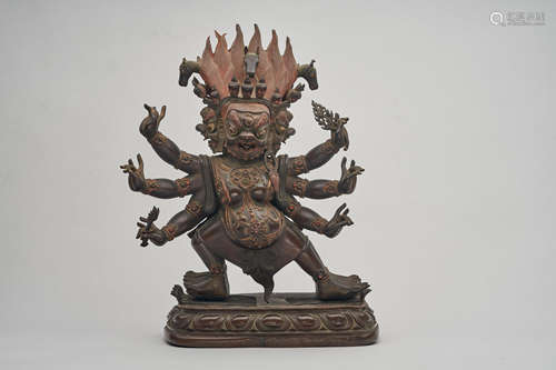 A copper alloy repoussé figure of Hayagriva  Mongolia, 18th/ 19th century