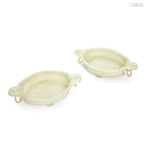 A pair of Mughal-style nephrite bowls   Late Qing dynasty