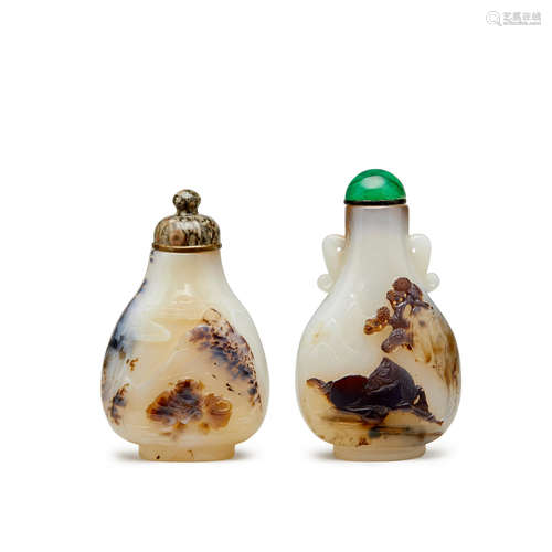 Two carved agate snuff bottles