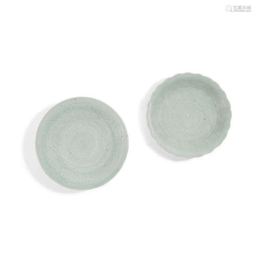 Two celadon glazed 'flower' dishes  Qing dynasty