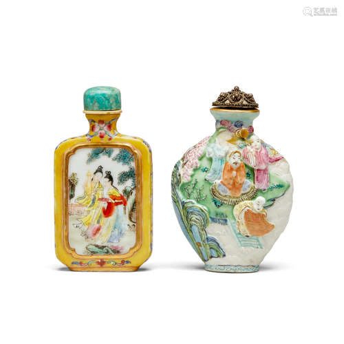 Two famille rose enameled porcelain snuff bottles  19th/early 20th century