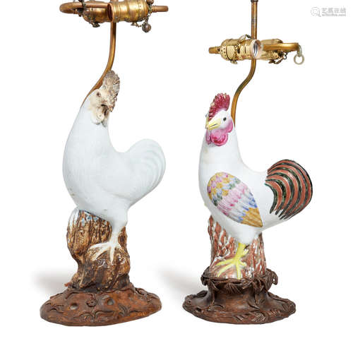 Two porcelain figures of roosters  20th century