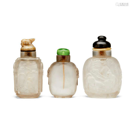 Three carved rock crystal snuff bottles