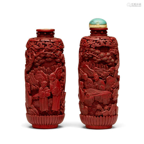 Two cinnabar lacquer snuff bottles  1850-1950