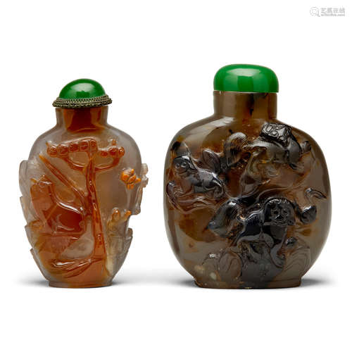 Two carved agate snuff bottles