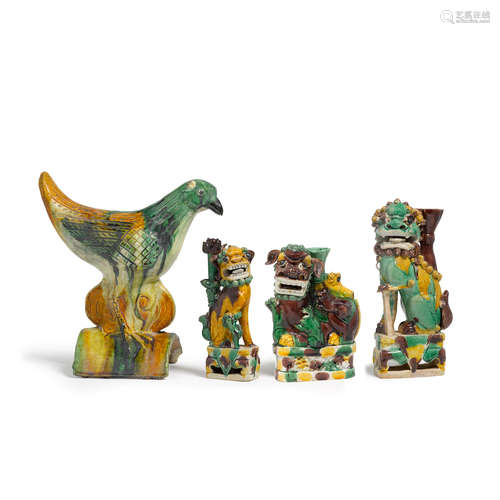 An assembled group of four sancai glazed pottery figures  Qing dynasty and later