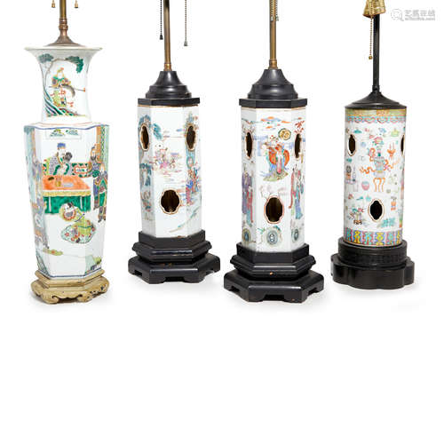 A group of four polychrome enamel decorated porcelain vases  19th century