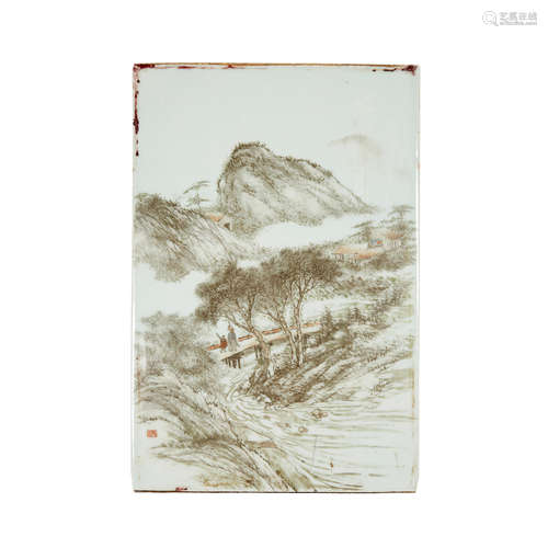 A Grisaille porcelain plaque in the manner of Wang Yeting  Late 19th/early 20th century