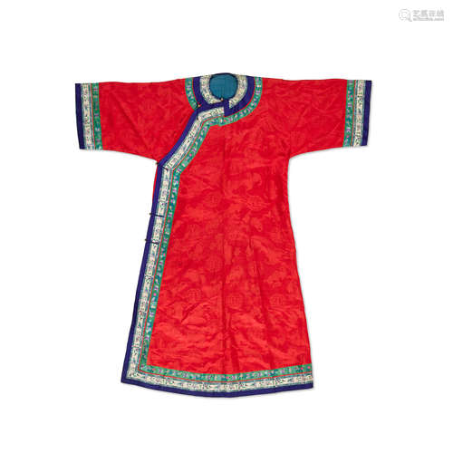 A red silk brocade lady's informal robe  Late Qing dynasty