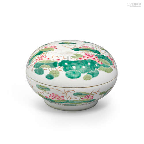 A circular famille rose enameled box and cover  Guangxu mark and period