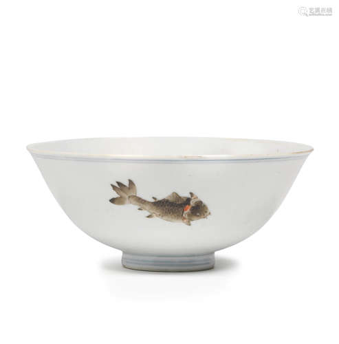 A POLYCHROME ENAMELED 'CARP' BOWL  19th century