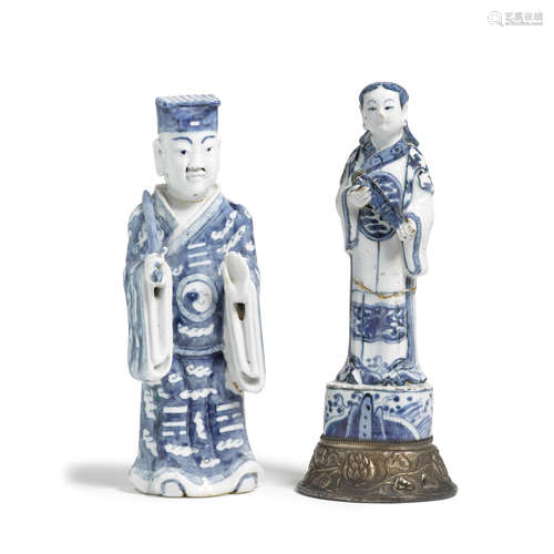 Two blue and white glazed figures  Ming dynasty and later