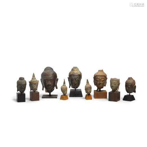 A group of bronze Buddha Heads  Thailand, 17th through 19th century