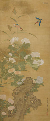 Attributed to Sun Shiheng (17th/18th century)  Flowers, Rocks, and Kingfishers