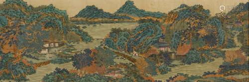 Anonymous (19th/20th century)  Three Landscapes in the style of Qiu Ying