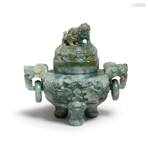 A carved hardstone lidded censer