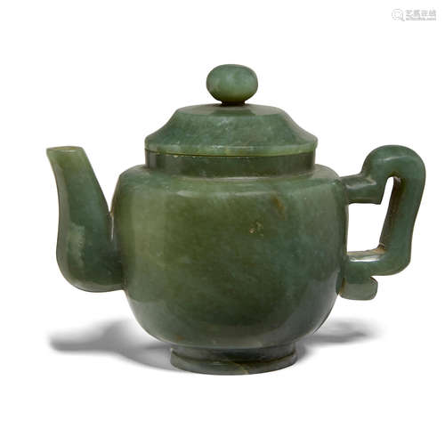 A CARVED green JADE TEAPOT