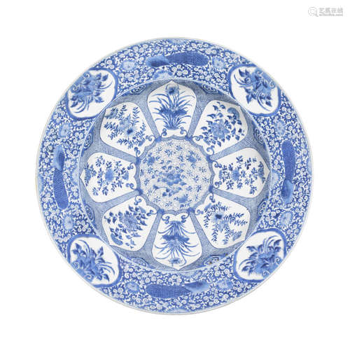 A massive export blue and white porcelain charger  Kangxi Period